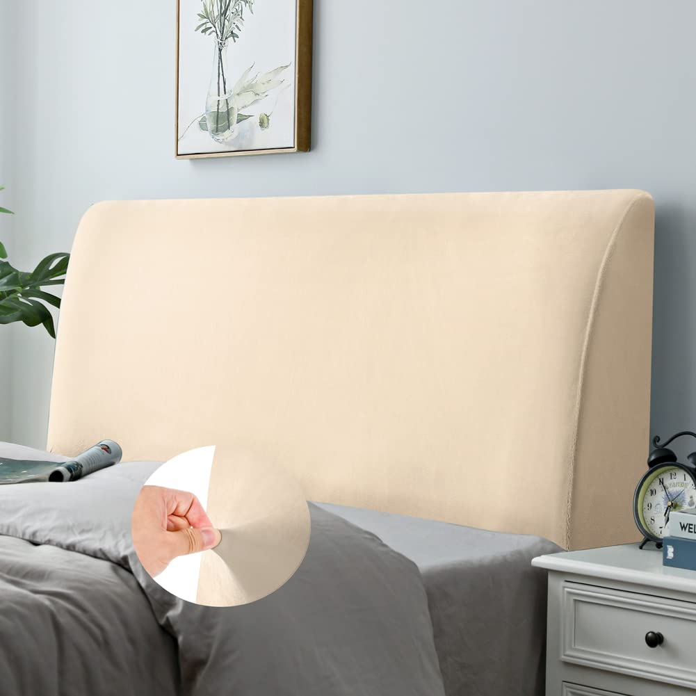 DUJUIKE Bed Headboard Cover for Queen, Stretch Bed Head Board Slipcover Covers, Dustproof Protector Velvet Cover for Upholstered Headboard (White, for Queen Headboard (59"-67"))