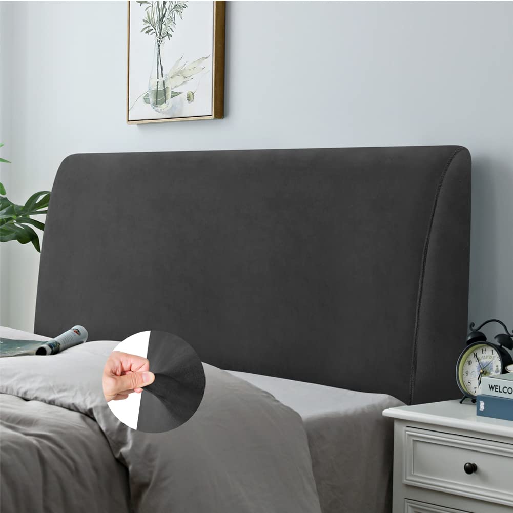 DUJUIKE Bed Headboard Cover for Queen, Stretch Bed Head Board Slipcover Covers, Dustproof Protector Velvet Cover for Upholstered Headboard (White, for Queen Headboard (59"-67"))