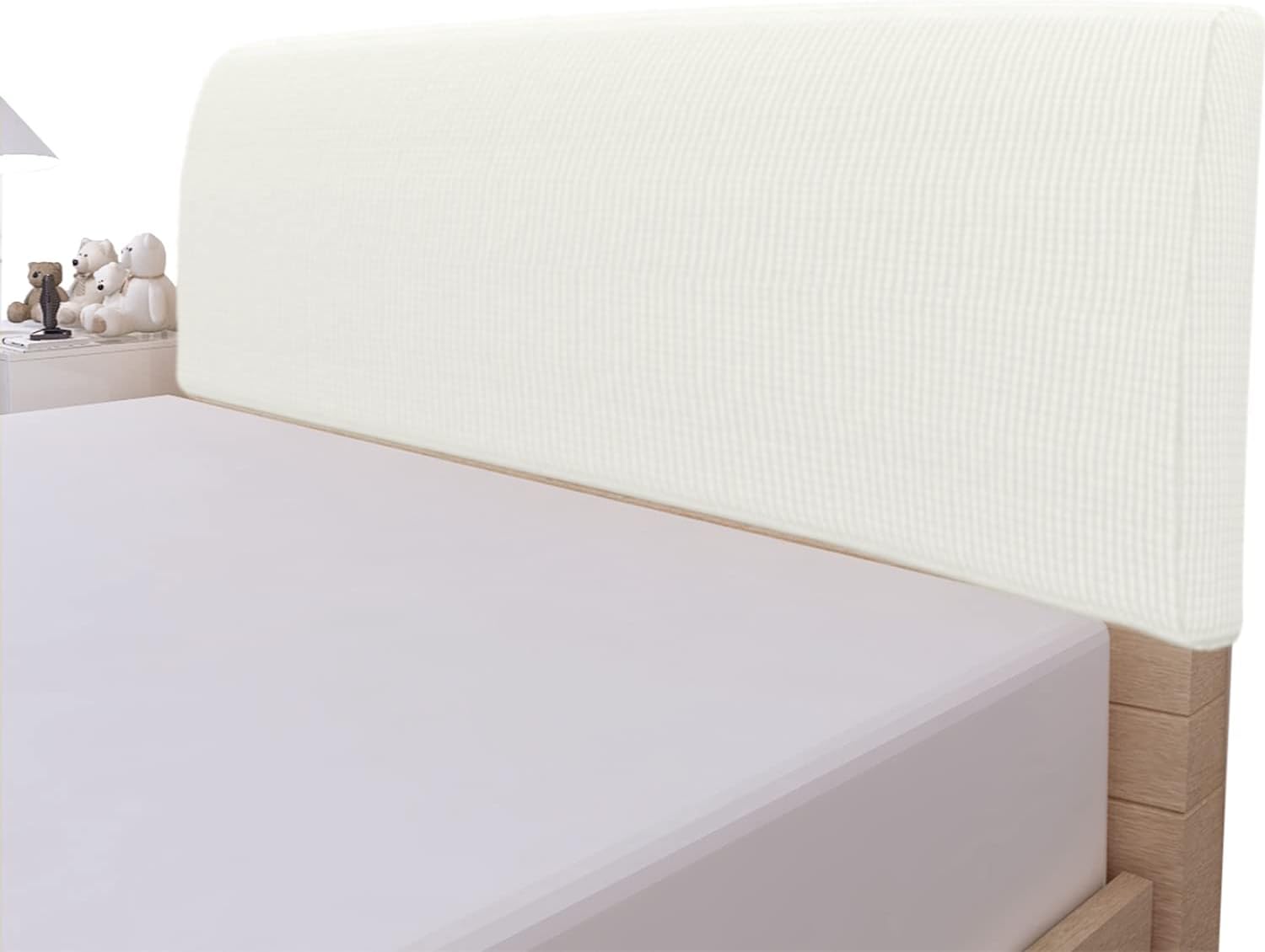 Easy-Going Stretch Bed Headboard Slipcover, Small Square Jacquard Furniture Cover, Dustproof Protector Cover for Bedroom Decor (Queen, Cream)