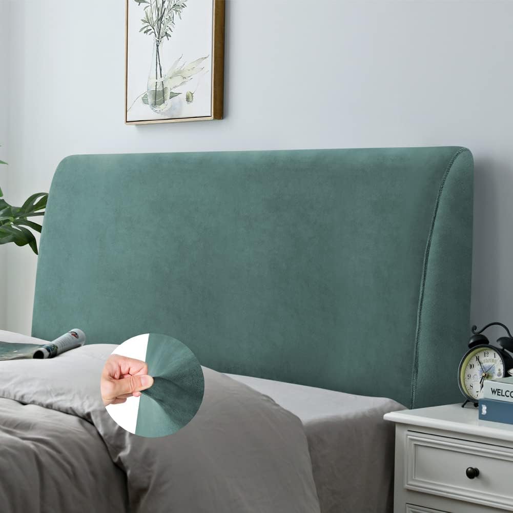 DUJUIKE Bed Headboard Cover for Queen, Stretch Bed Head Board Slipcover Covers, Dustproof Protector Velvet Cover for Upholstered Headboard (White, for Queen Headboard (59"-67"))