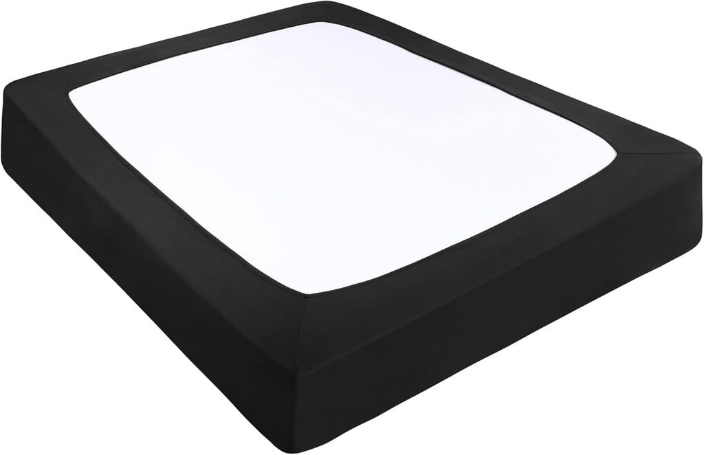 PiccoCasa Box Spring Cover Stretchy Fabric Wrap Around 4 Sides Bed Skirt Wrinkle Free for Home, Elastic Mattress Cover Fits Mattress Up to 14 Queen Black