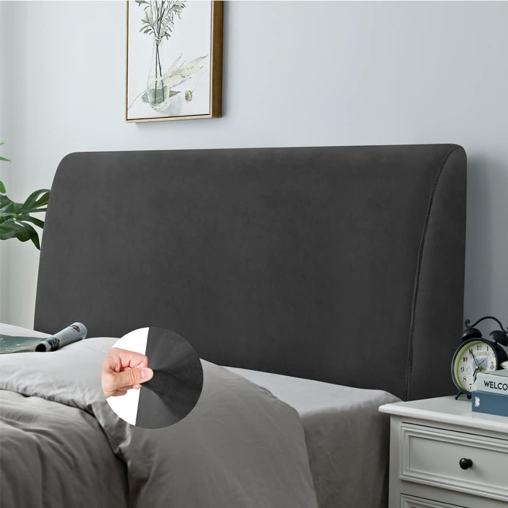 DUJUIKE Bed Headboard Cover for Queen, Stretch Bed Head Board Slipcover Covers, Dustproof Protector Velvet Cover for Upholstered Headboard (White, for Queen Headboard (59"-67"))