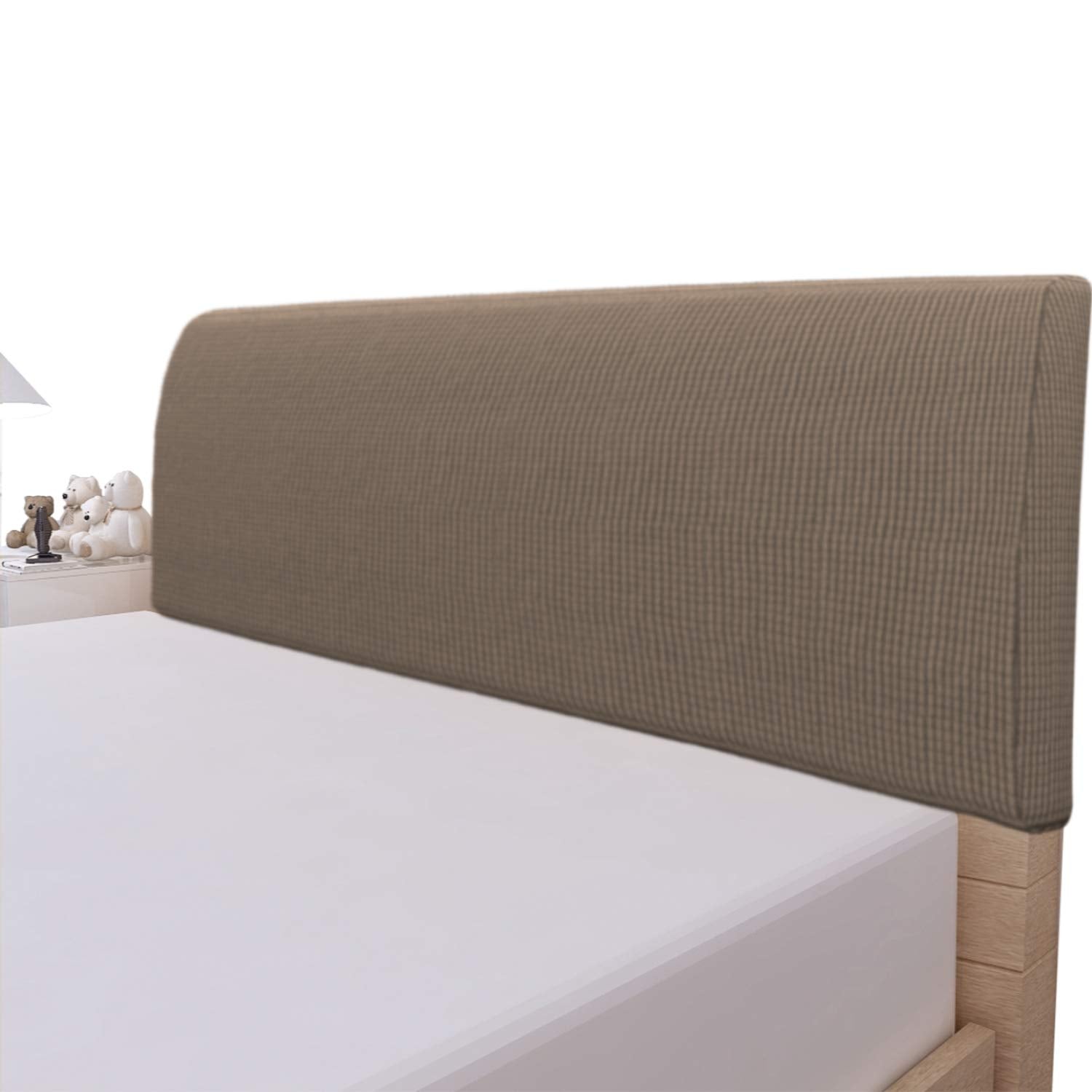 Easy-Going Stretch Bed Headboard Slipcover, Small Square Jacquard Furniture Cover, Dustproof Protector Cover for Bedroom Decor (Queen, Cream)
