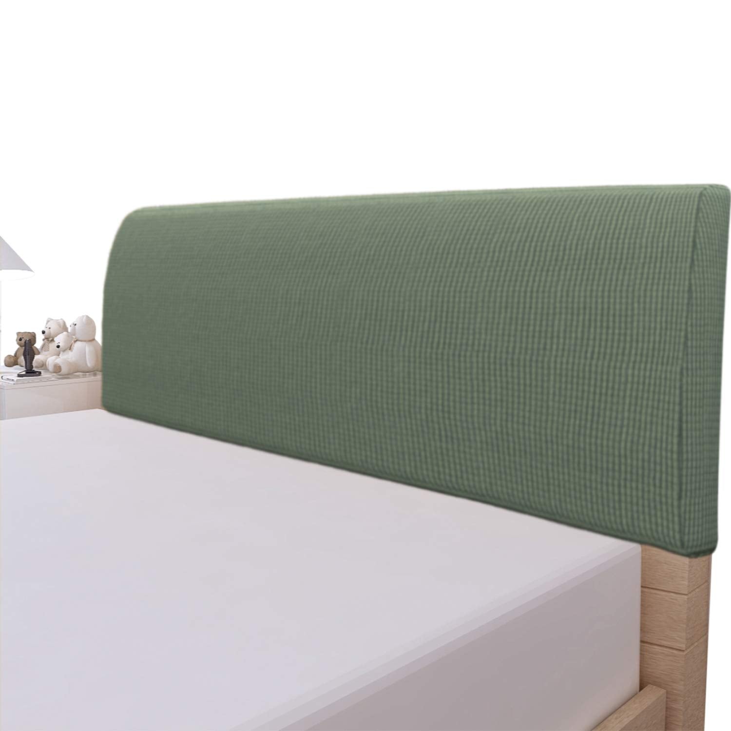 Easy-Going Stretch Bed Headboard Slipcover, Small Square Jacquard Furniture Cover, Dustproof Protector Cover for Bedroom Decor (Queen, Cream)
