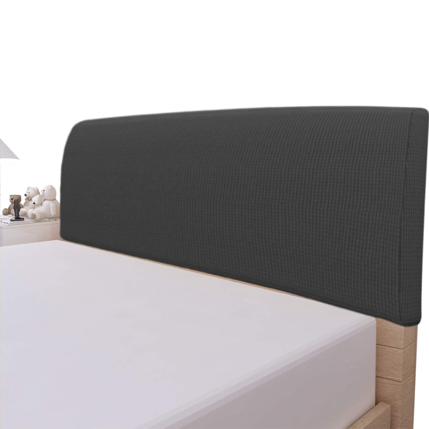 Easy-Going Stretch Bed Headboard Slipcover, Small Square Jacquard Furniture Cover, Dustproof Protector Cover for Bedroom Decor (Queen, Cream)