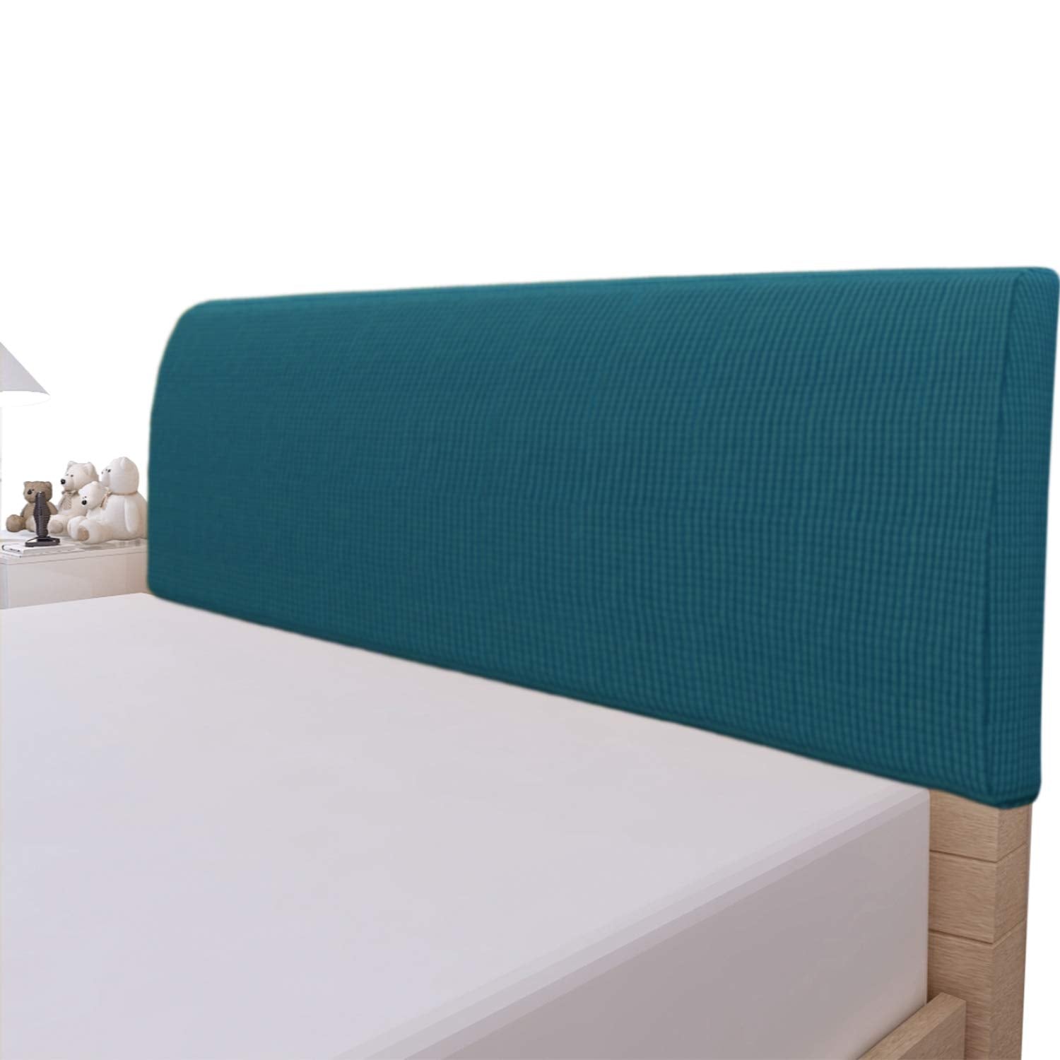 Easy-Going Stretch Bed Headboard Slipcover, Small Square Jacquard Furniture Cover, Dustproof Protector Cover for Bedroom Decor (Queen, Cream)