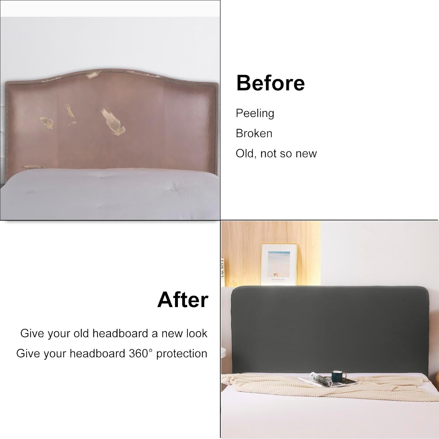 WOMACO Stretch Bed Headboard Slipcover 180 GSM Thick Fabric Solid Color Dustproof Bed Head Protector Cover for Bedroom Décor (Dark Gray, 59-67")