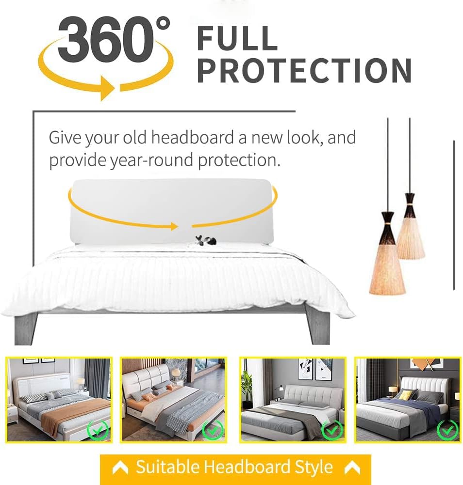DUJUIKE Bed Headboard Cover for Queen, Stretch Bed Head Board Slipcover Covers, Dustproof Protector Velvet Cover for Upholstered Headboard (White, for Queen Headboard (59"-67"))