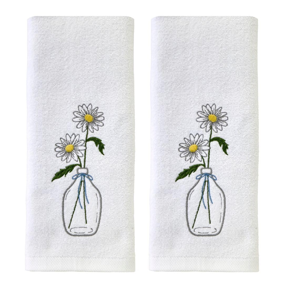 SKL Home Bee Lavender 100% Cotton Embroidered 2pc Hand Towel Set, Decorative for Bath/Kitchen/Bar & Gift, Natural