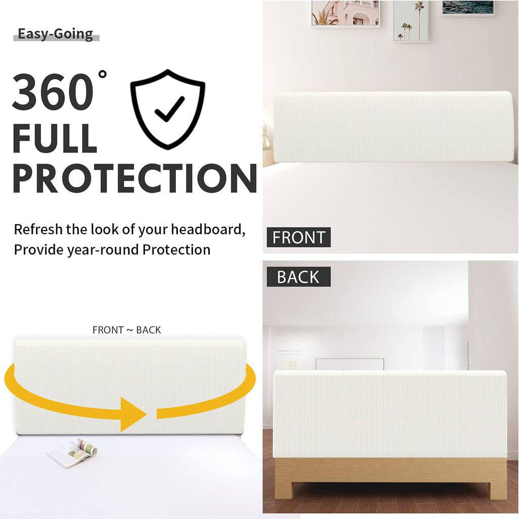 Easy-Going Stretch Bed Headboard Slipcover, Small Square Jacquard Furniture Cover, Dustproof Protector Cover for Bedroom Decor (Queen, Cream)