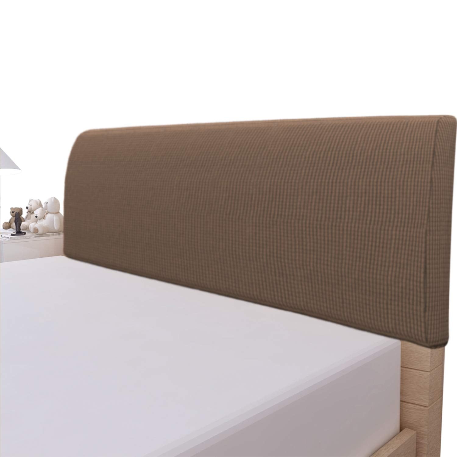 Easy-Going Stretch Bed Headboard Slipcover, Small Square Jacquard Furniture Cover, Dustproof Protector Cover for Bedroom Decor (Queen, Cream)