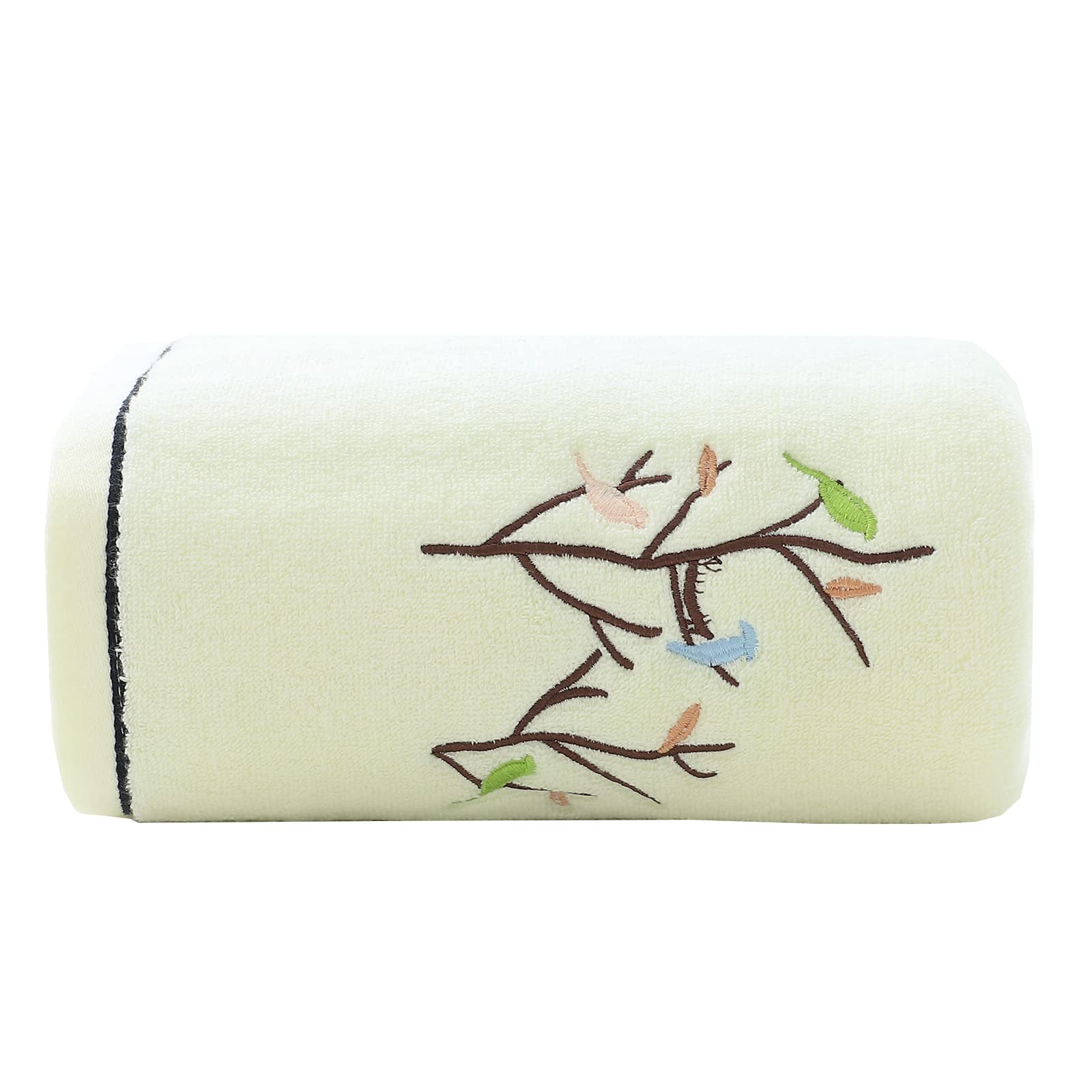 Pidada Hand Towels Set of 4 Embroidered Bird Tree Pattern 100% Cotton Absorbent Soft Decorative Towel for Bathroom (Aqua Green)