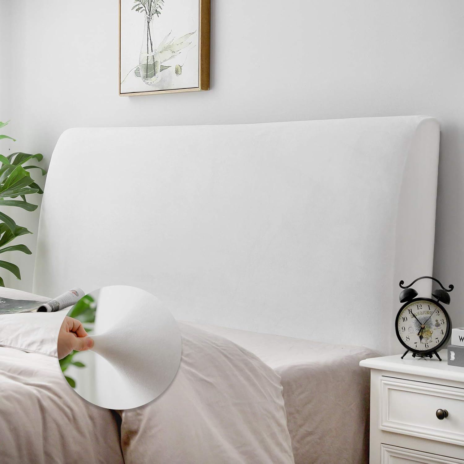 DUJUIKE Bed Headboard Cover for Queen, Stretch Bed Head Board Slipcover Covers, Dustproof Protector Velvet Cover for Upholstered Headboard (White, for Queen Headboard (59"-67"))
