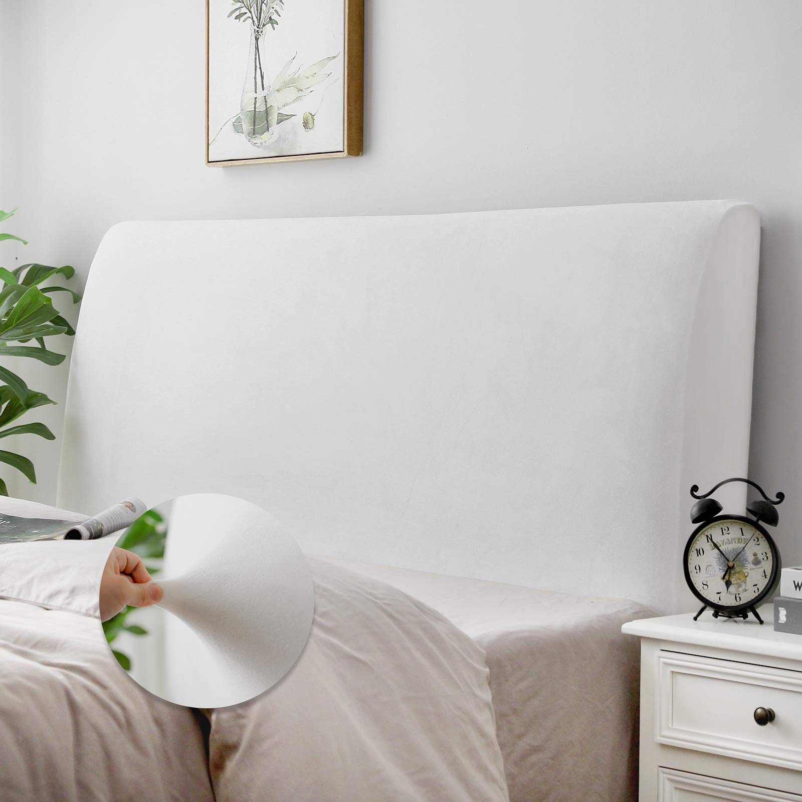 DUJUIKE Bed Headboard Cover for Queen, Stretch Bed Head Board Slipcover Covers, Dustproof Protector Velvet Cover for Upholstered Headboard (White, for Queen Headboard (59"-67"))