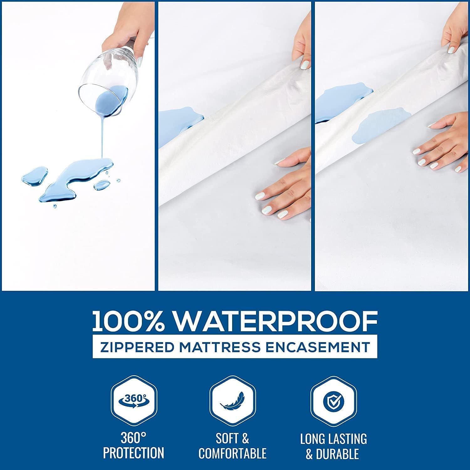 Utopia Bedding Mattress Protector Zippered Queen Size, 100% Waterproof Bed Bug and Dust Mite Proof Mattress Encasement, Absorbent 6 Sided Mattress Cover