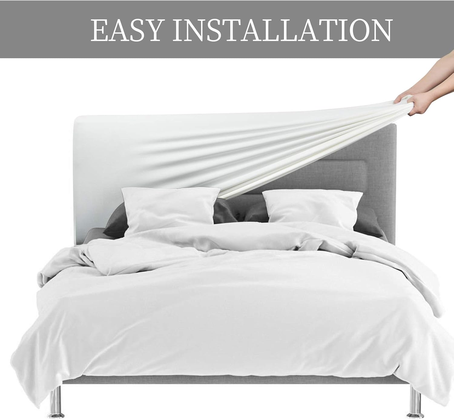 DUJUIKE Bed Headboard Cover for Queen, Stretch Bed Head Board Slipcover Covers, Dustproof Protector Velvet Cover for Upholstered Headboard (White, for Queen Headboard (59"-67"))