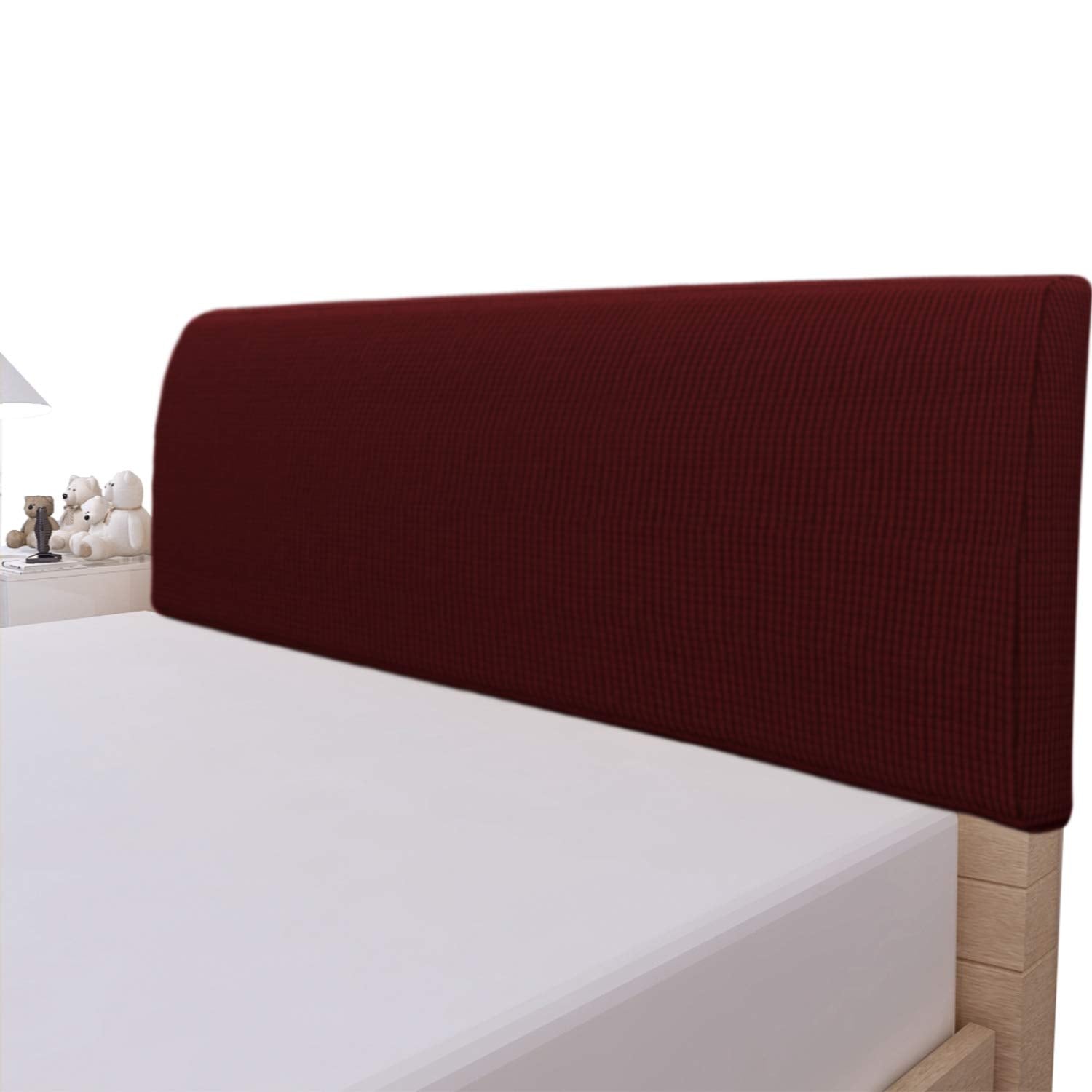 Easy-Going Stretch Bed Headboard Slipcover, Small Square Jacquard Furniture Cover, Dustproof Protector Cover for Bedroom Decor (Queen, Cream)