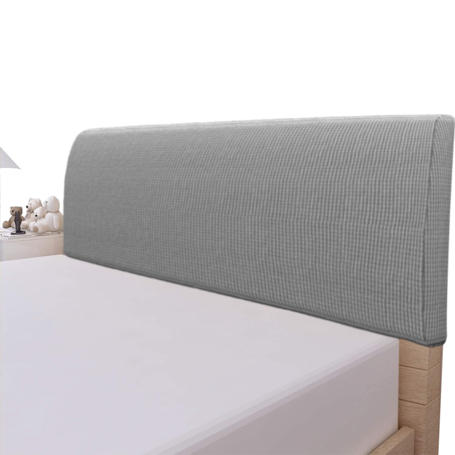 Easy-Going Stretch Bed Headboard Slipcover, Small Square Jacquard Furniture Cover, Dustproof Protector Cover for Bedroom Decor (Queen, Cream)