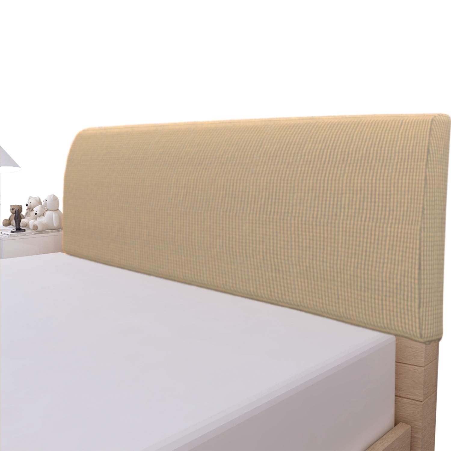 Easy-Going Stretch Bed Headboard Slipcover, Small Square Jacquard Furniture Cover, Dustproof Protector Cover for Bedroom Decor (Queen, Cream)