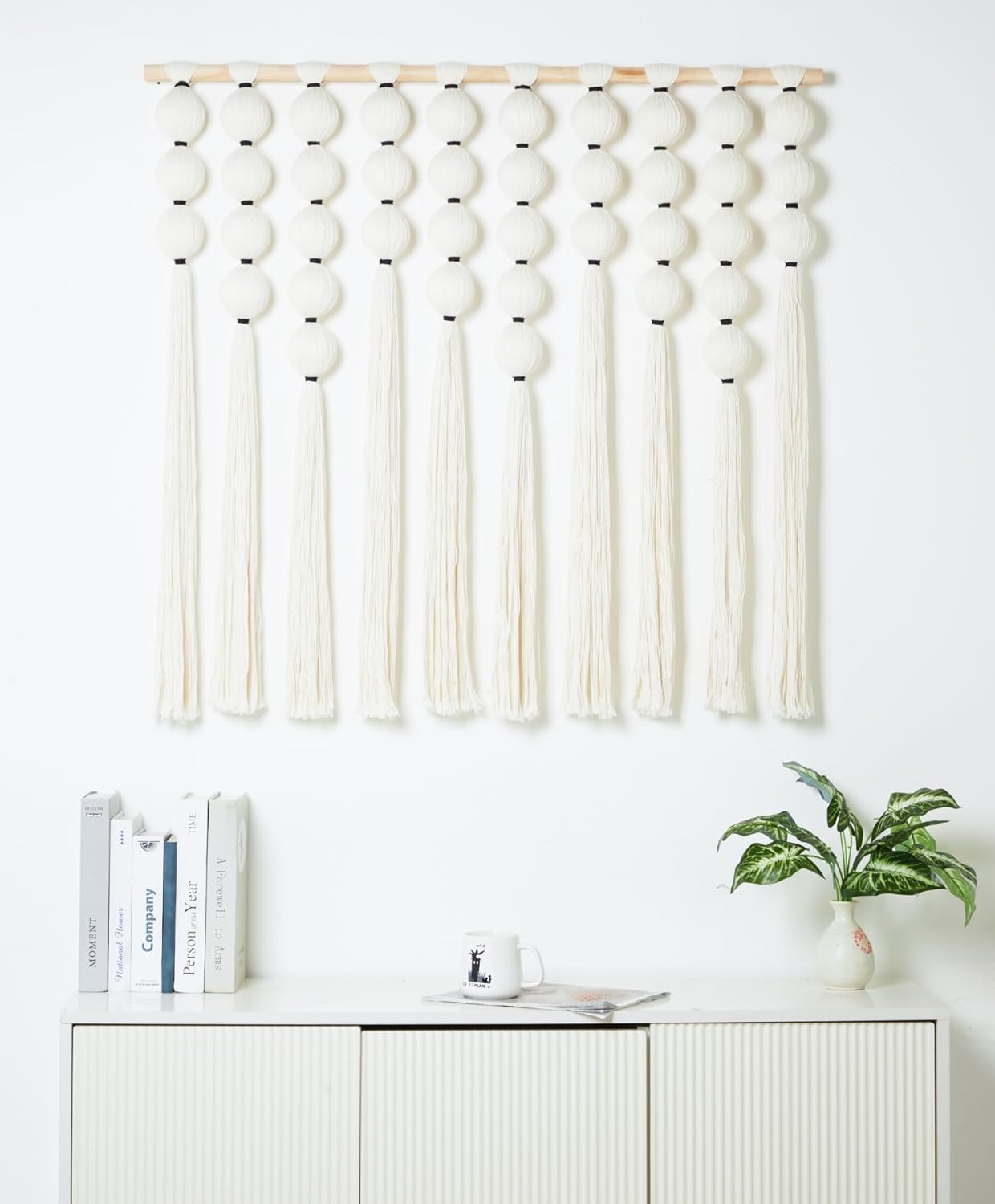 RUIZHIXUAN Large Macrame Wall Hanging Macrame Ball Wall Hangings Tapestry Cotton Textile Boho Wall Decor Art Bohemian headboard Handwoven 39" Wx38” L(Cream)