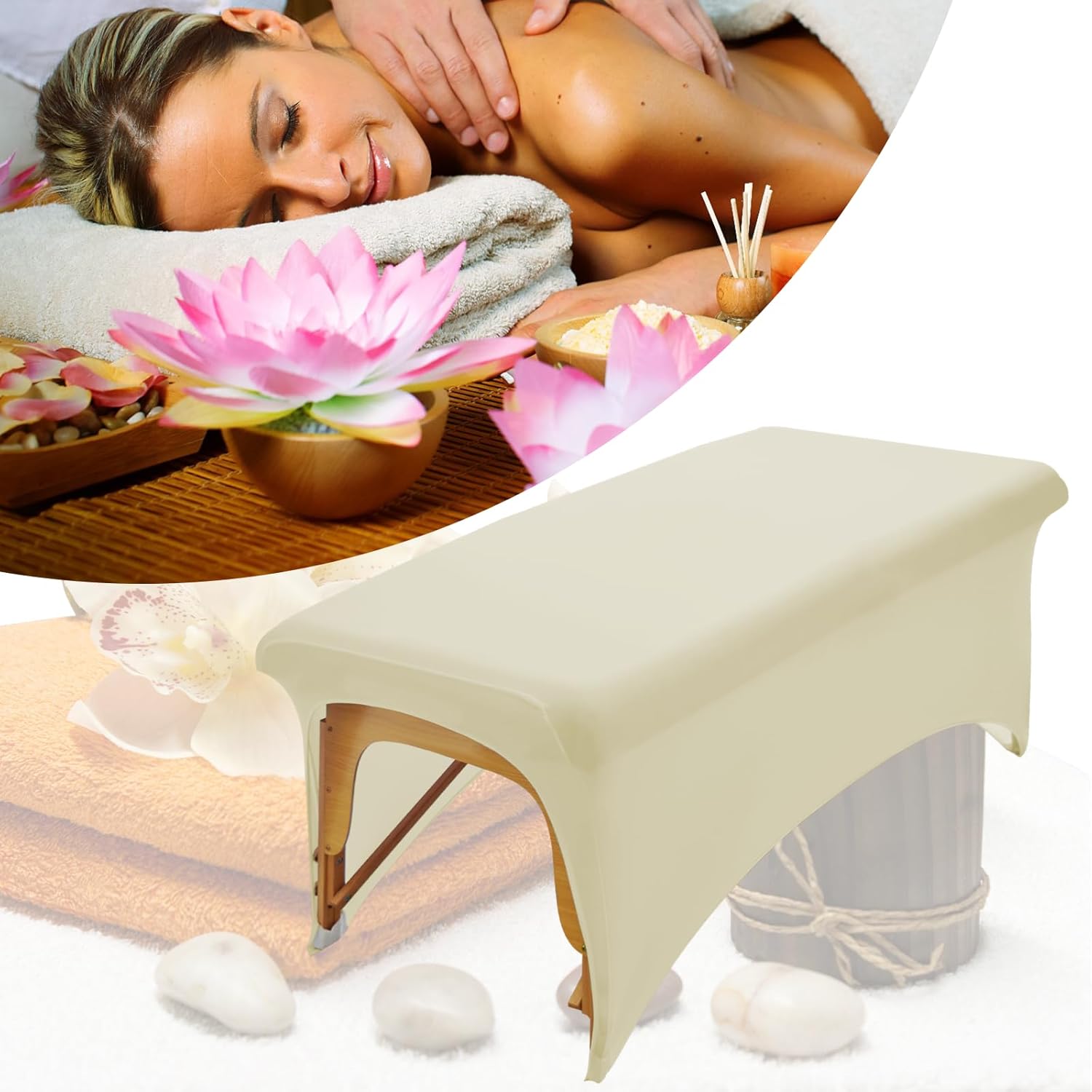 Stretchy Lash Bed Cover for Lash Extension Bed, Protective Spa Treatment Sheet Set for Lash Bed Topper or Massage Bed (Beige)