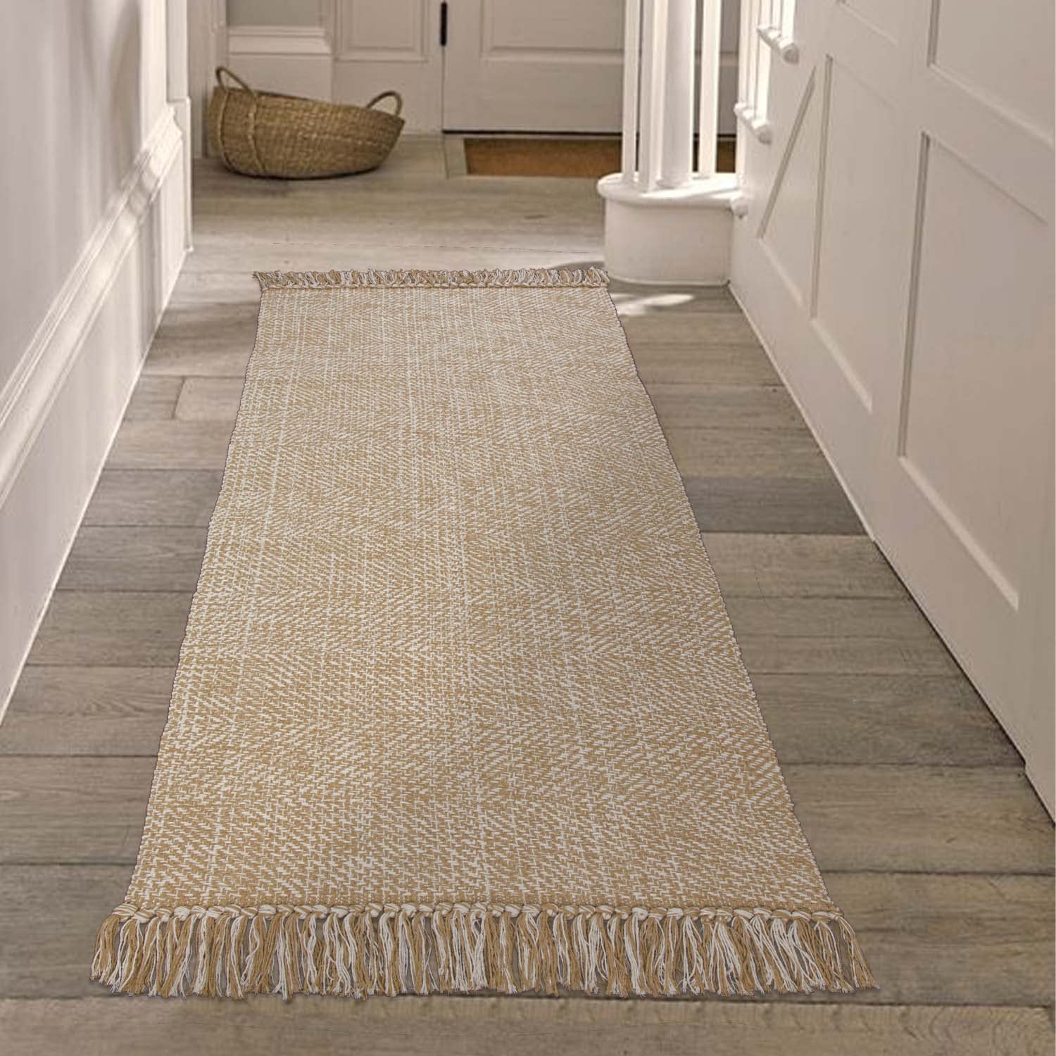 Collive Small Bathroom Rug, 2' x 3' Hand-Woven Low Profile Front Entryway Rug, Olive Green/Cream Cotton Reversible Washable Kitchen Mat Modern Farmhouse Carpet for Foyer Bedroom Back Door Decor