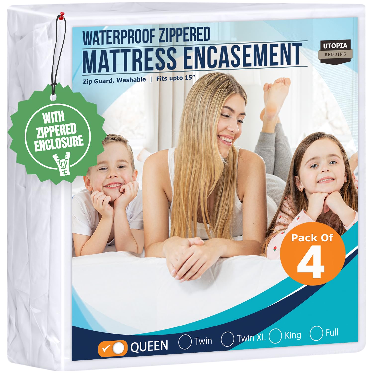 Utopia Bedding Mattress Protector Zippered Queen Size, 100% Waterproof Bed Bug and Dust Mite Proof Mattress Encasement, Absorbent 6 Sided Mattress Cover