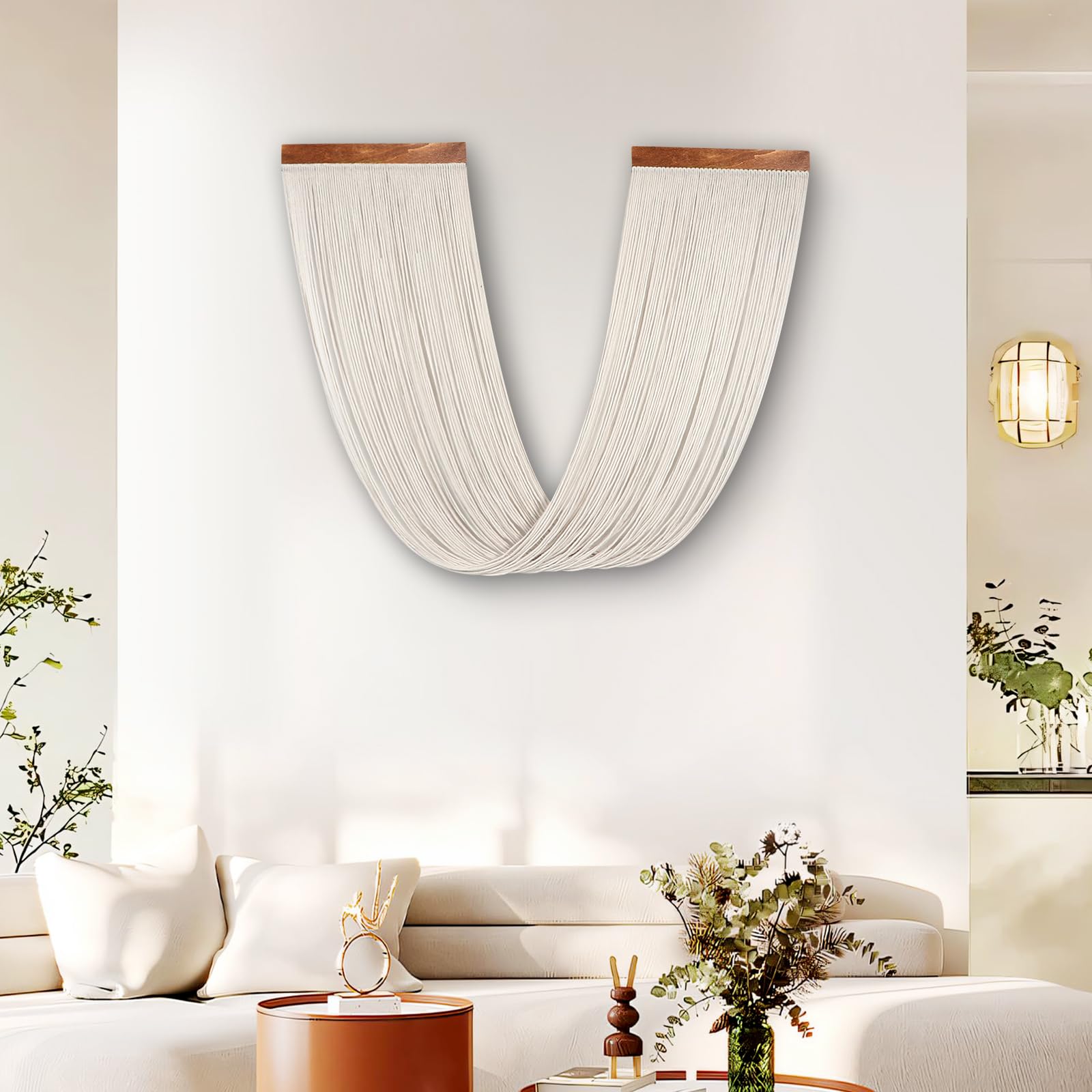 Macrame Wall Hanging, Woven Tapestry Beige & Dusty Rose Handmade Craft Macrame Wall Decor, Gallery & Nursery, Size 37.4” Lx27.5” W