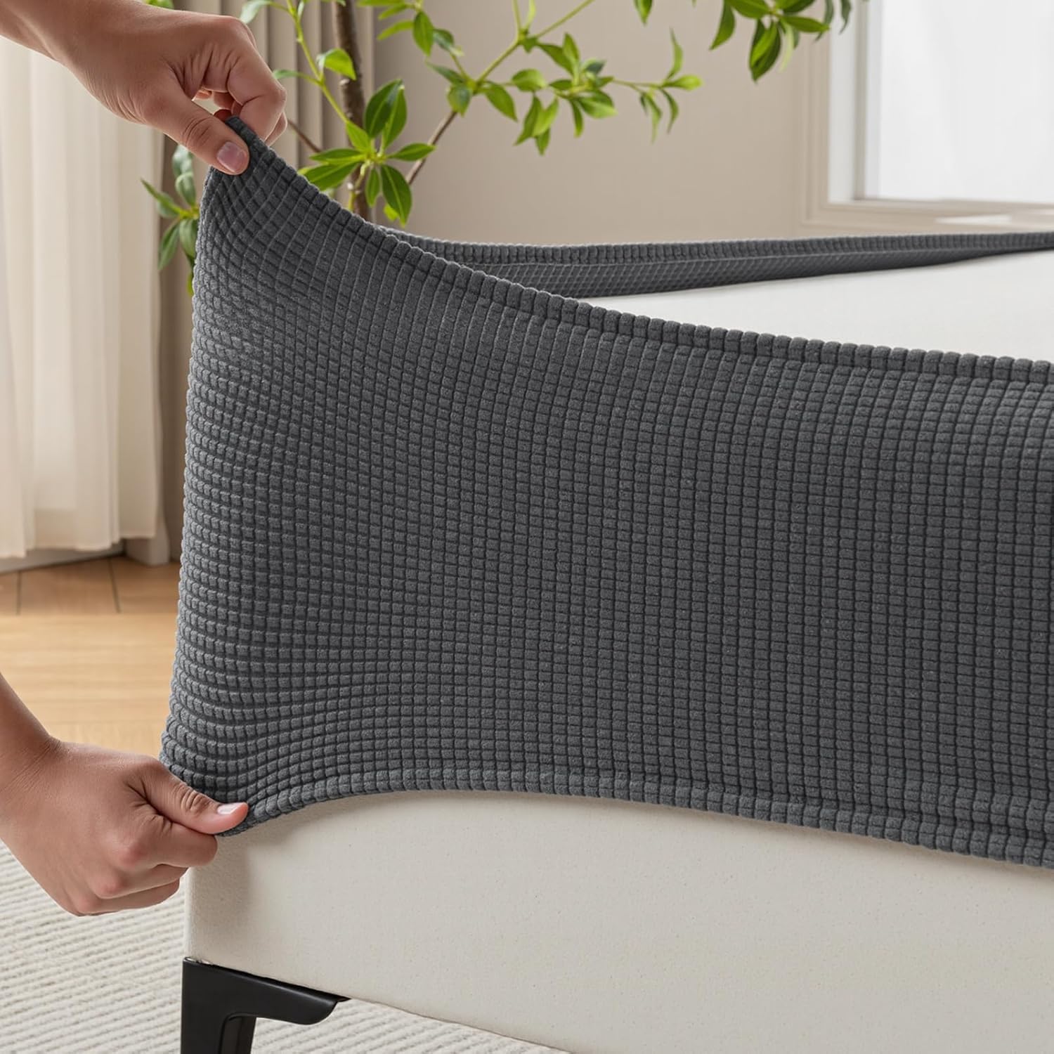 MIYE Jacquard Fabric Box Spring Cover,Super Stretchy Wrap Around 4 Sides Elastic Bed Skirt,Wrinkle & Fading Resistant,Washable & Easy Fit. (Dark Grey, King)