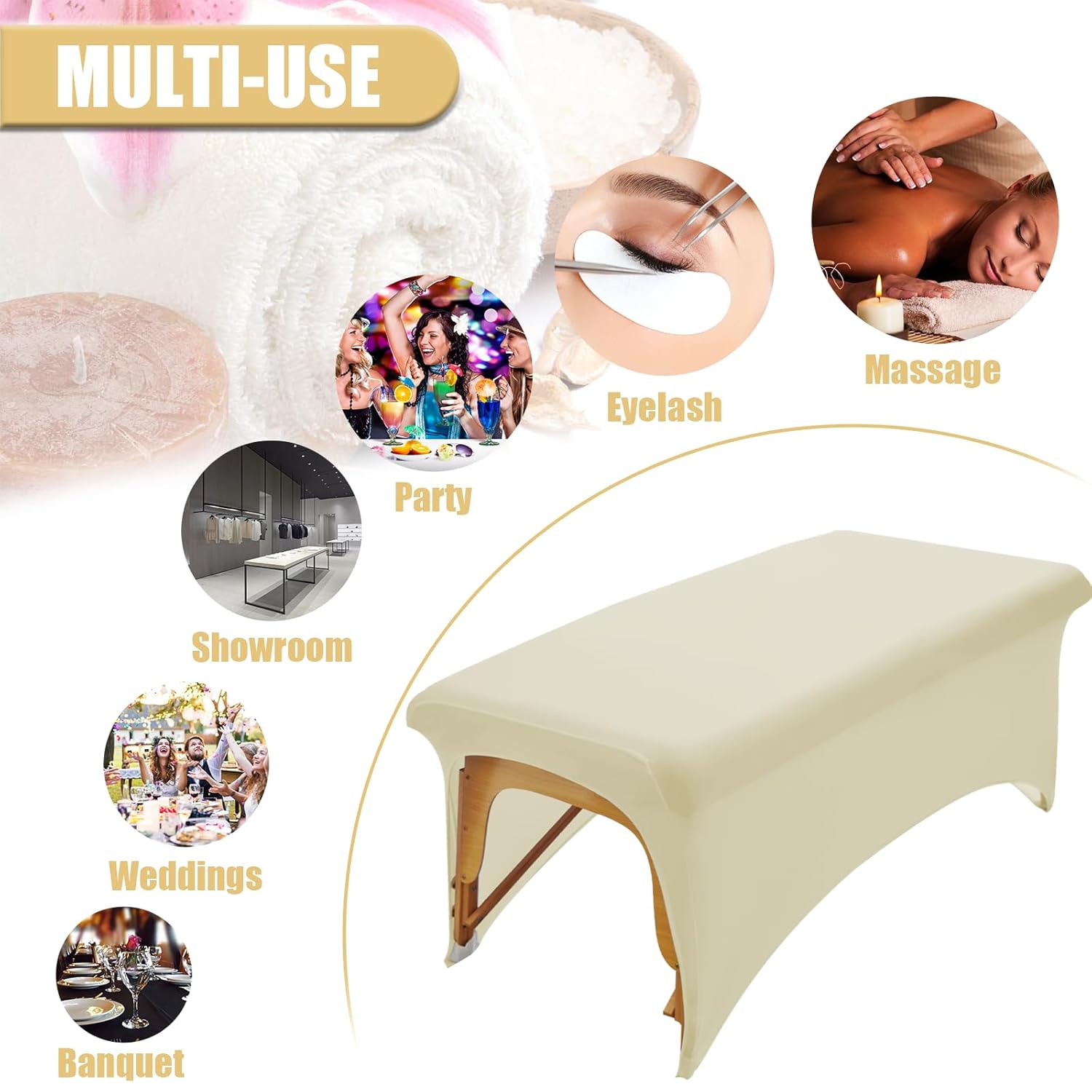Stretchy Lash Bed Cover for Lash Extension Bed, Protective Spa Treatment Sheet Set for Lash Bed Topper or Massage Bed (Beige)