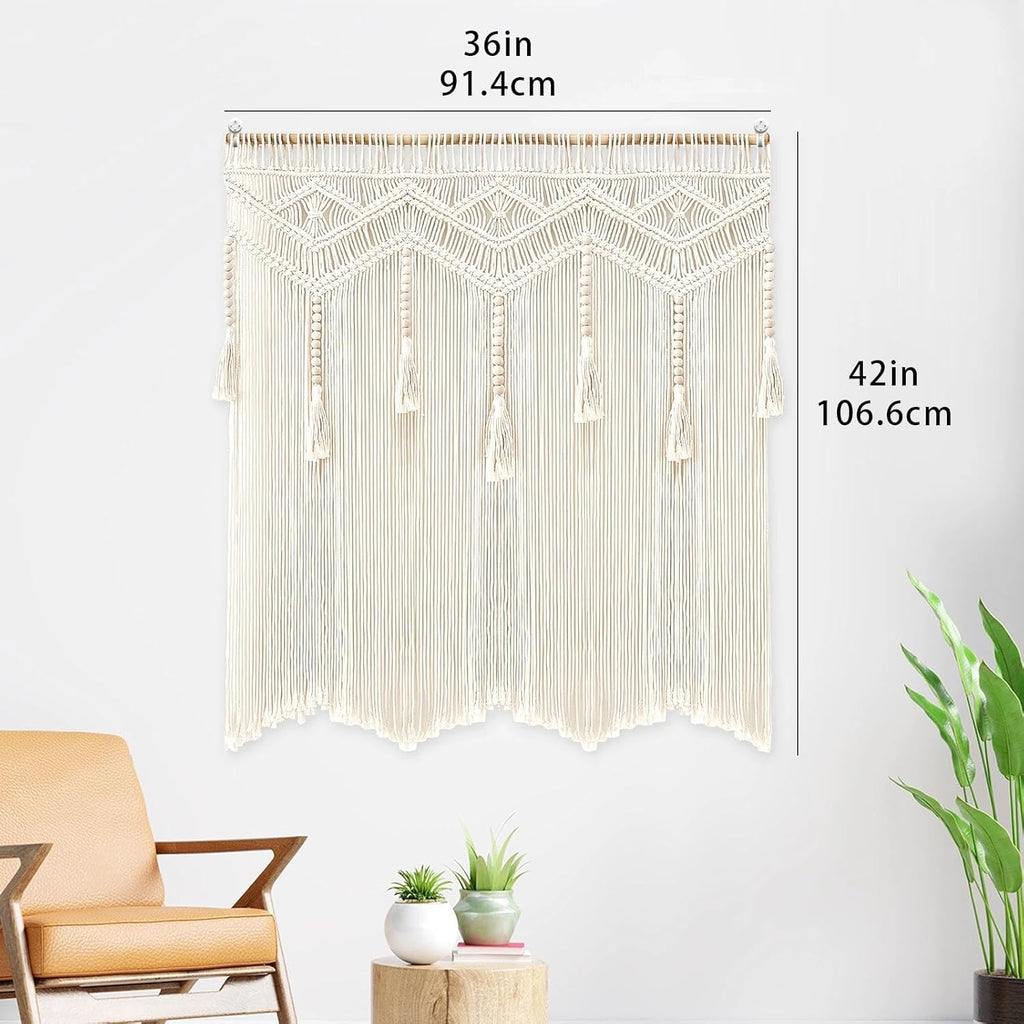 onaner Boho Wall Macrame Hanging with Wooden Rod,Boho Wall Hangings Woven Tapestry,Natural Cotton Handwoven Tapestry,Macrame Decor for Windows,Walls,and Above Bed Decor,36"x42"