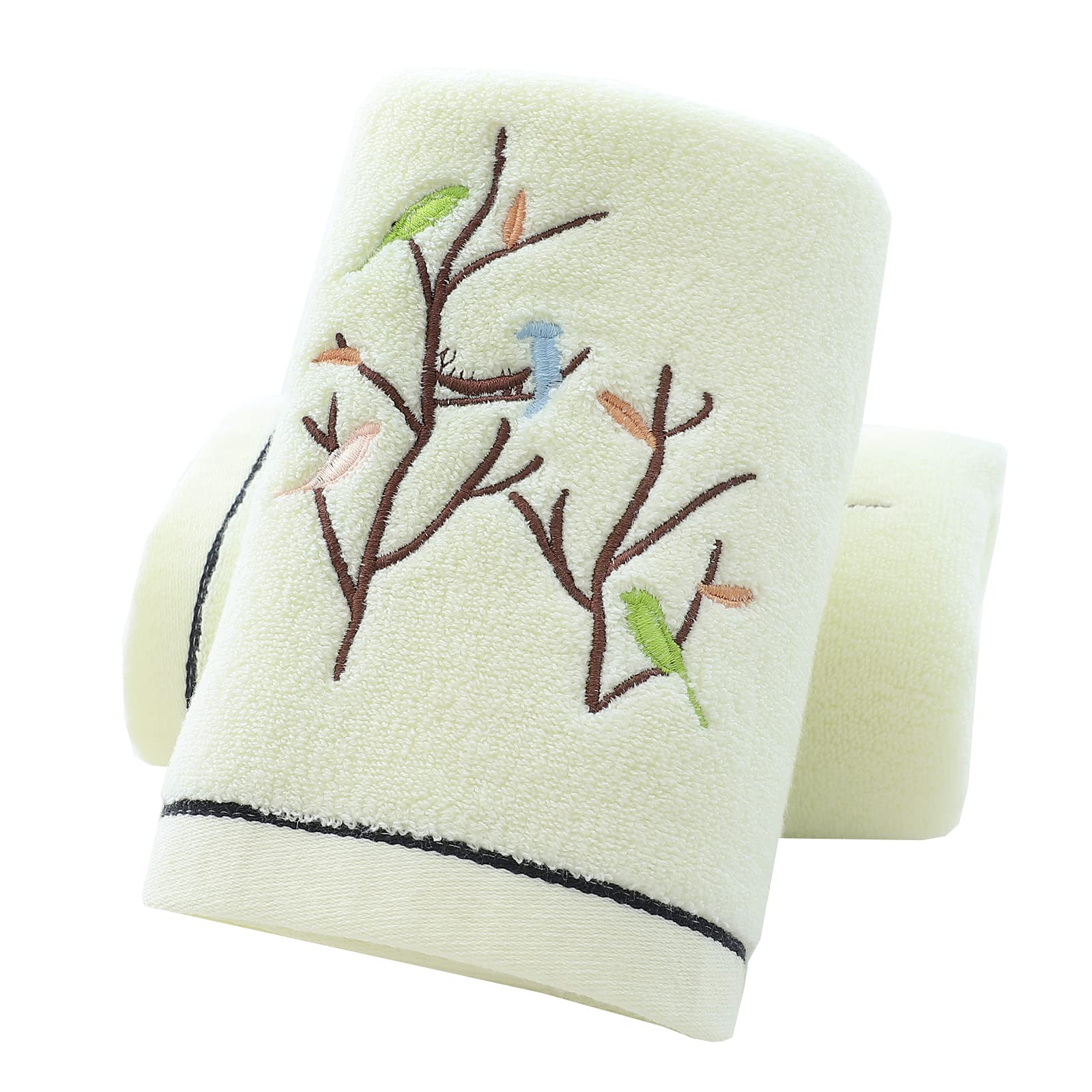 Pidada Hand Towels Set of 4 Embroidered Bird Tree Pattern 100% Cotton Absorbent Soft Decorative Towel for Bathroom (Aqua Green)