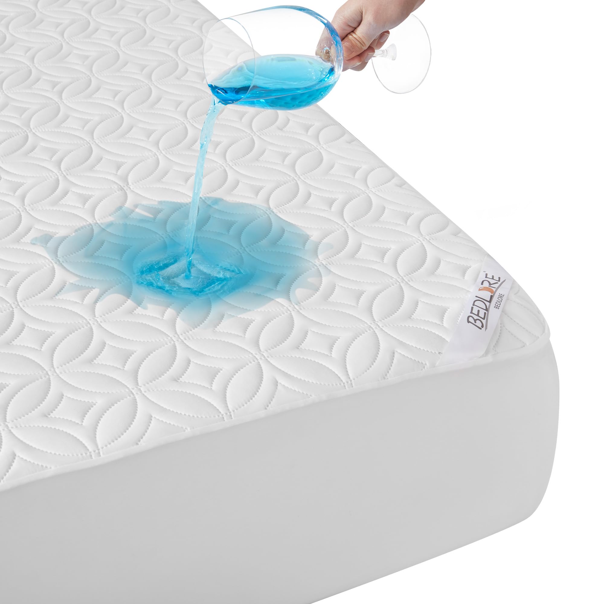 BEDLORE Waterproof Mattress Protector, Queen Size Noiseless Mattress Pad with Deep Pocket 6"-18" Depth, Soft Breathable Bed Mattress Cover Washable for Home, Bedroom, Hotel (White)