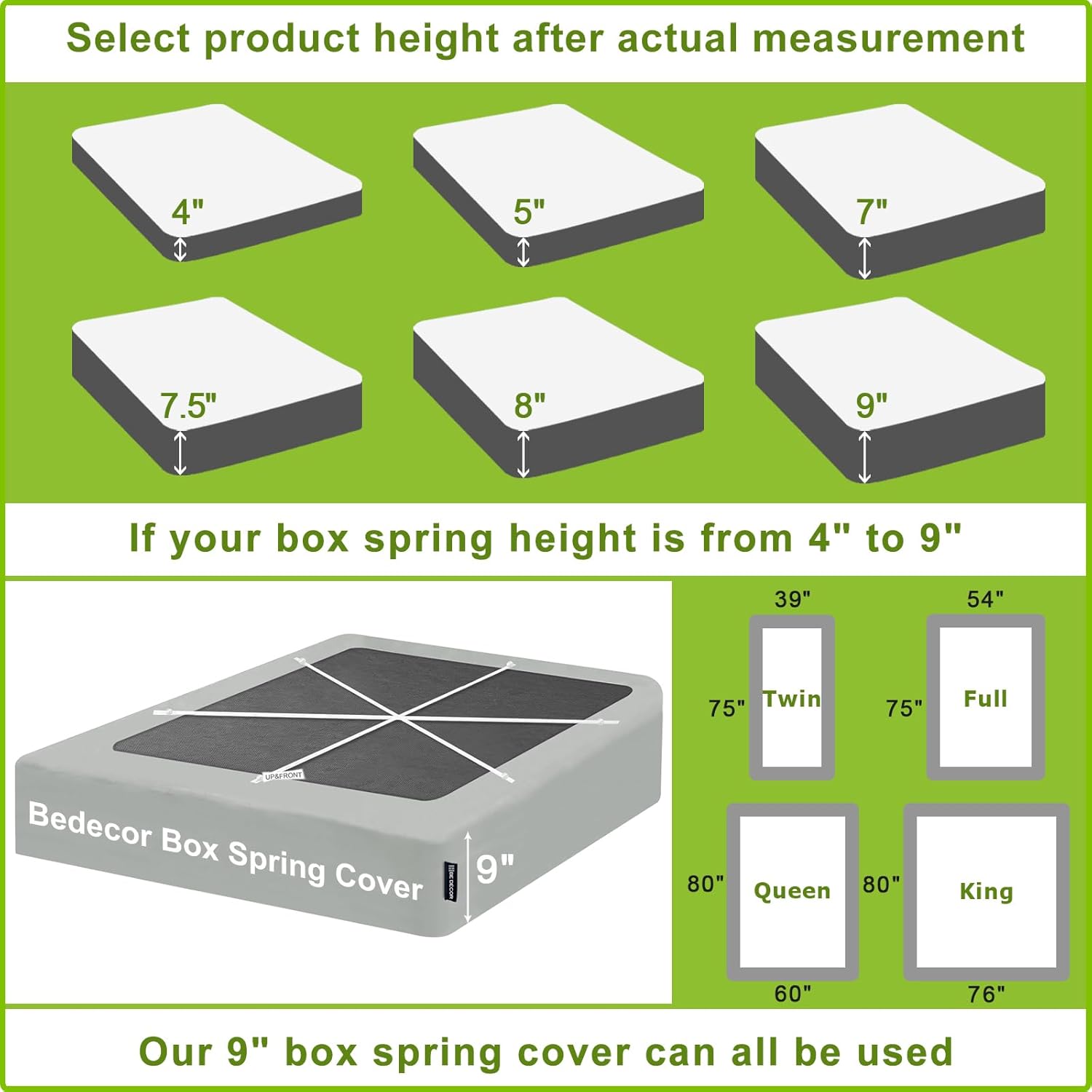 Bedecor 4-9 Inches Split Box Spring Cover King Size Light Grey with Stretchy Fabric Bed Frame Cover Wrap Around 4 Sides Elastic Bed Skirt Alternative Gray Boxspring Cover King/Cal King