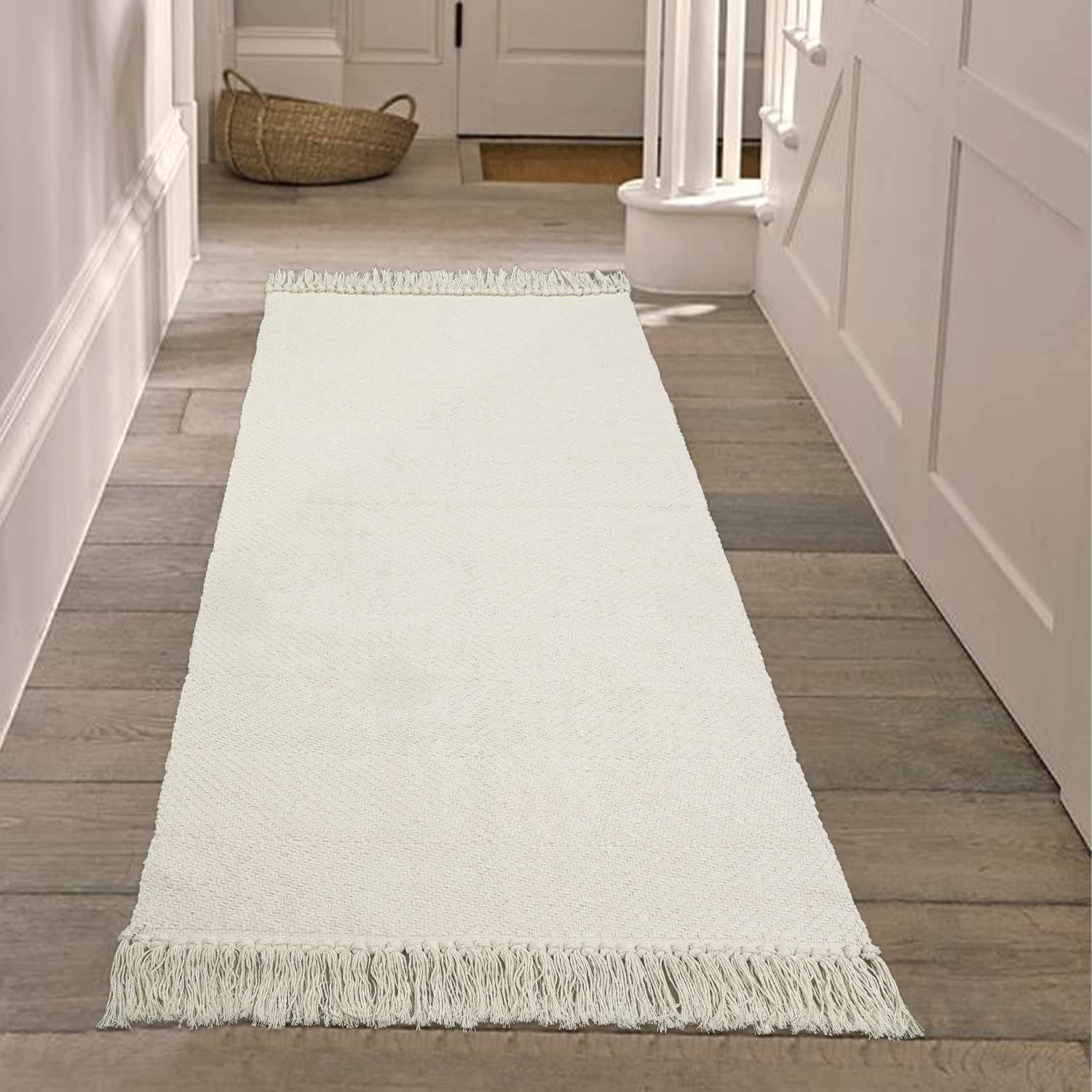 Collive Small Bathroom Rug, 2' x 3' Hand-Woven Low Profile Front Entryway Rug, Olive Green/Cream Cotton Reversible Washable Kitchen Mat Modern Farmhouse Carpet for Foyer Bedroom Back Door Decor