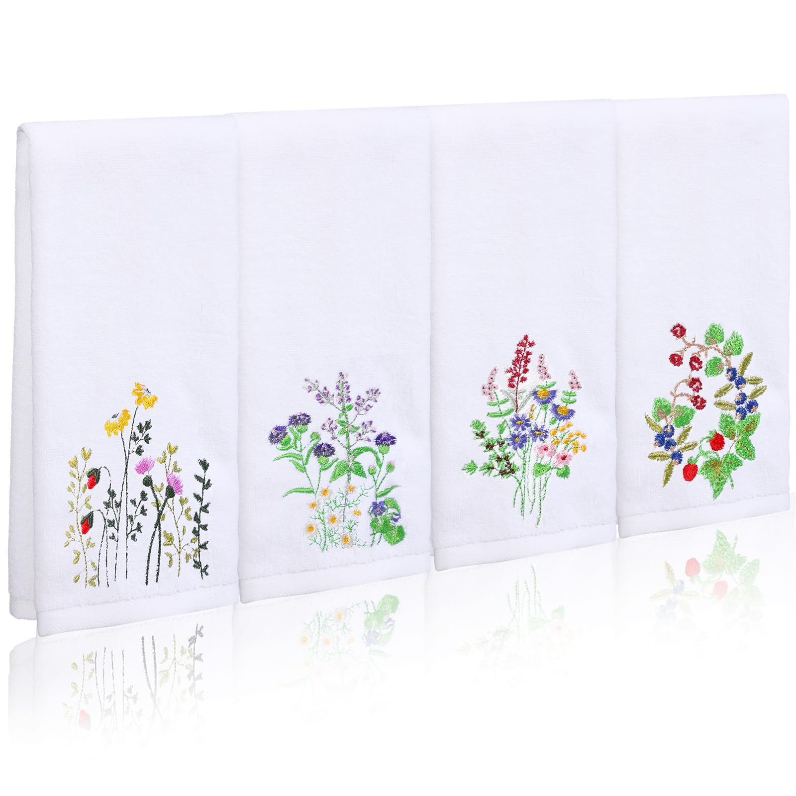 3 Pcs Hand Towels for Bathroom Embroidered Cotton Kitchen Towels 13.3" x 29.5" Decors Gift(White,Spring Flowers)