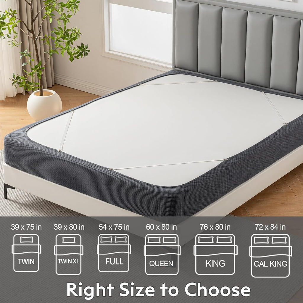MIYE Jacquard Fabric Box Spring Cover,Super Stretchy Wrap Around 4 Sides Elastic Bed Skirt,Wrinkle & Fading Resistant,Washable & Easy Fit. (Dark Grey, King)