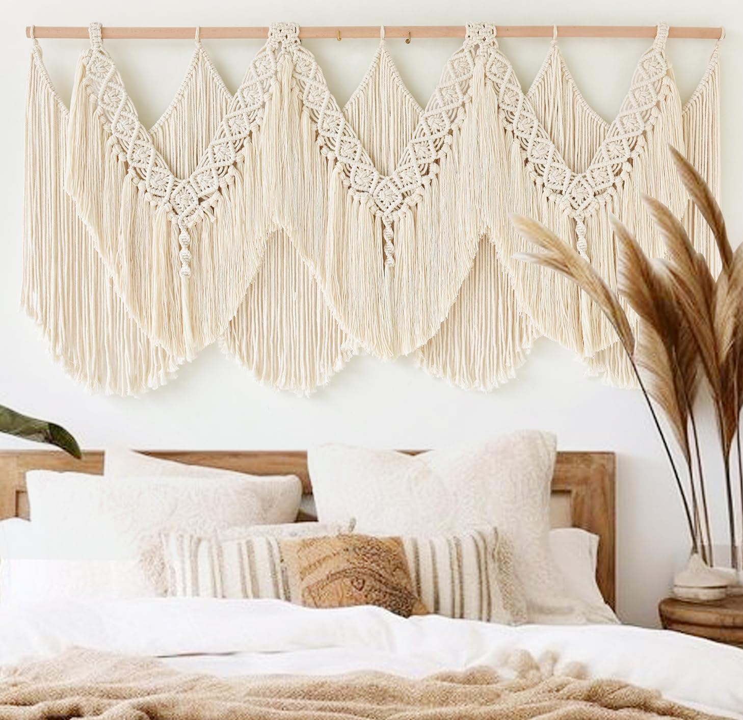 IOWER Boho Woven Wall Hanging Handwoven Brown and White Geometric Tapestry Handmade Macrame Decor for Modern Bedroom Living Room Apartment Office Home 47" W x 35" L