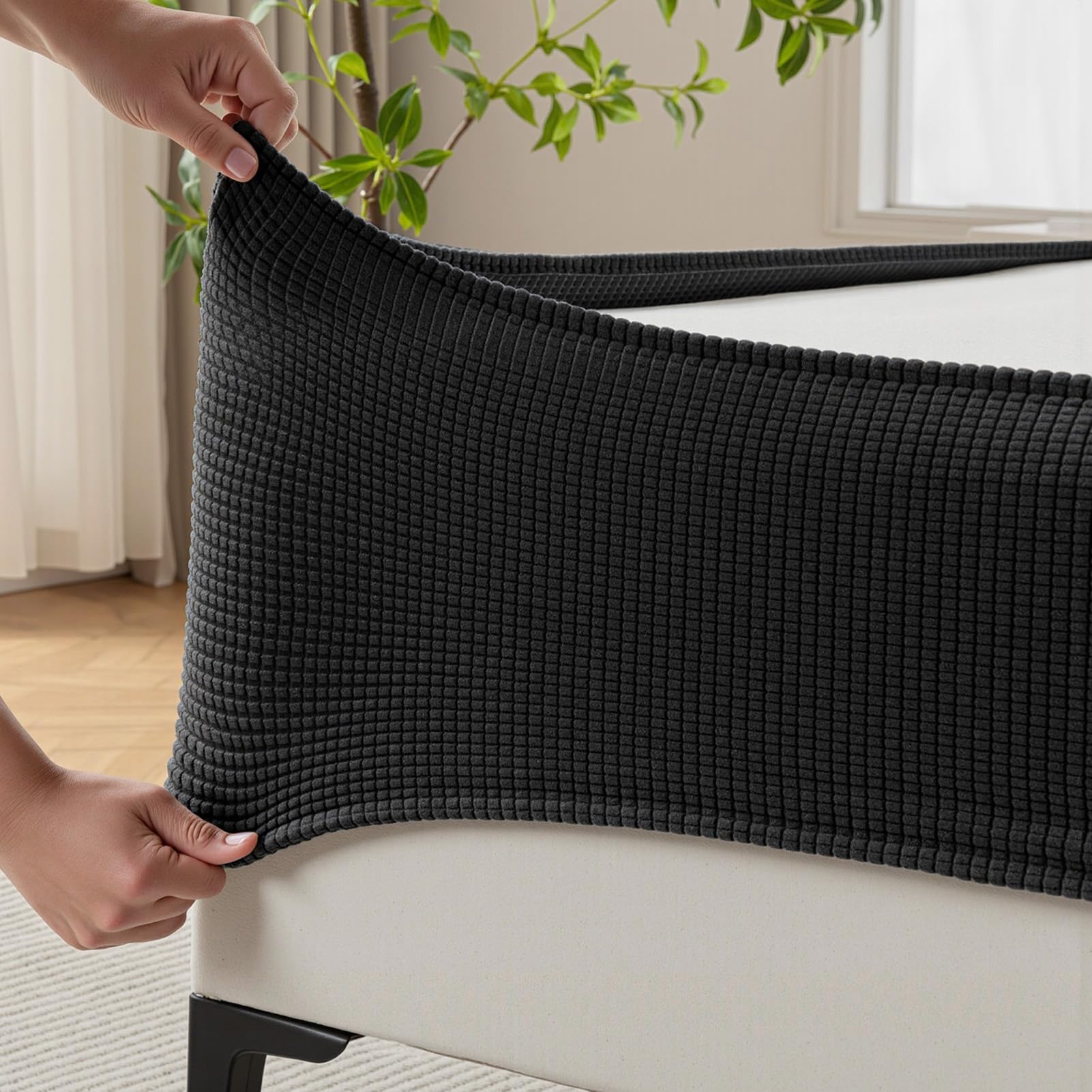 MIYE Jacquard Fabric Box Spring Cover,Super Stretchy Wrap Around 4 Sides Elastic Bed Skirt,Wrinkle & Fading Resistant,Washable & Easy Fit. (Dark Grey, King)
