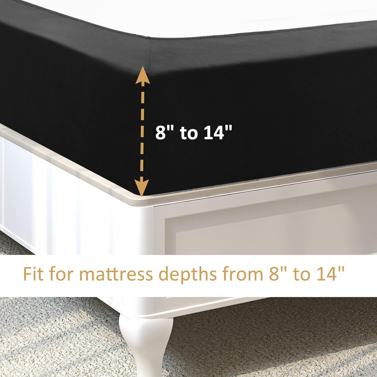 PiccoCasa Box Spring Cover Stretchy Fabric Wrap Around 4 Sides Bed Skirt Wrinkle Free for Home, Elastic Mattress Cover Fits Mattress Up to 14 Queen Black