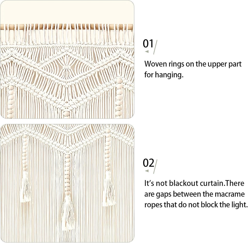 onaner Boho Wall Macrame Hanging with Wooden Rod,Boho Wall Hangings Woven Tapestry,Natural Cotton Handwoven Tapestry,Macrame Decor for Windows,Walls,and Above Bed Decor,36"x42"