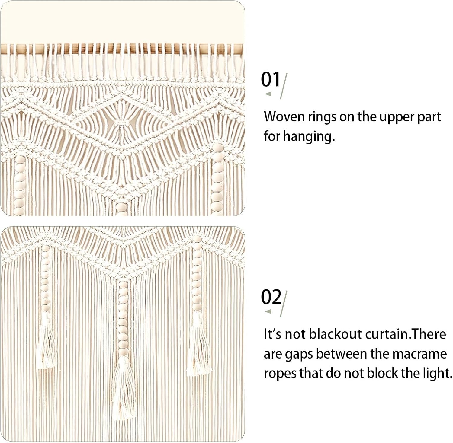 onaner Boho Wall Macrame Hanging with Wooden Rod,Boho Wall Hangings Woven Tapestry,Natural Cotton Handwoven Tapestry,Macrame Decor for Windows,Walls,and Above Bed Decor,36"x42"