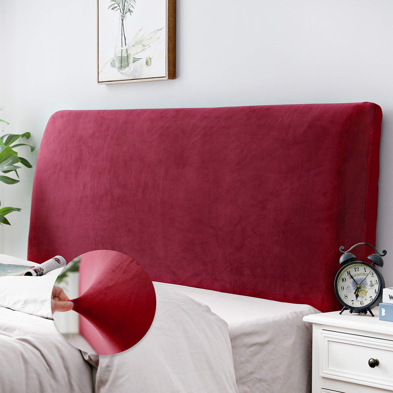 DUJUIKE Bed Headboard Cover for Queen, Stretch Bed Head Board Slipcover Covers, Dustproof Protector Velvet Cover for Upholstered Headboard (White, for Queen Headboard (59"-67"))