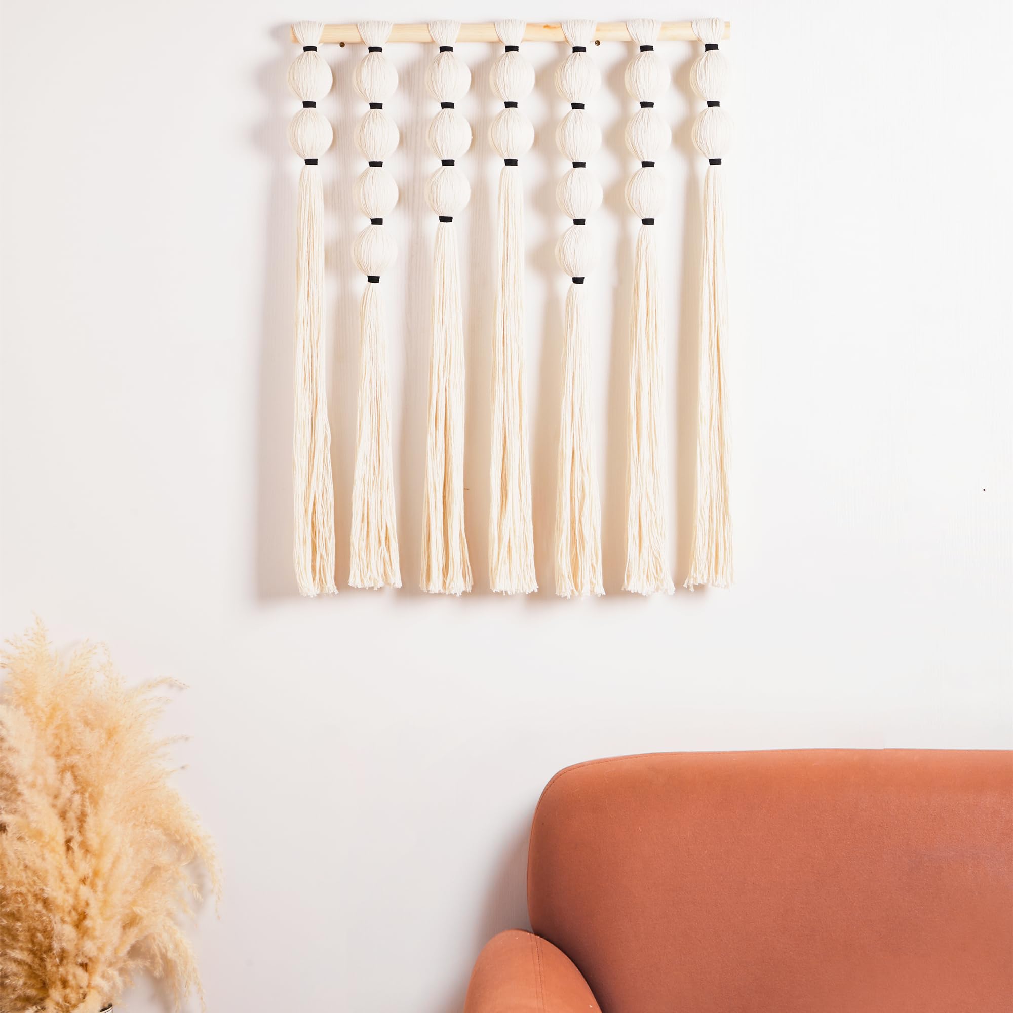 RUIZHIXUAN Large Macrame Wall Hanging Macrame Ball Wall Hangings Tapestry Cotton Textile Boho Wall Decor Art Bohemian headboard Handwoven 39" Wx38” L(Cream)