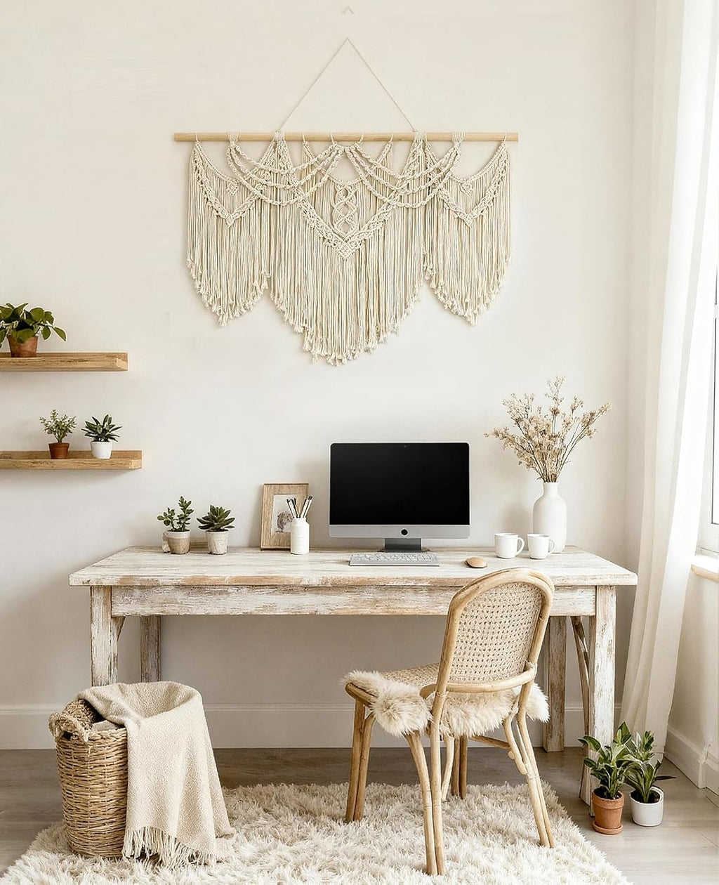 Tempospark Large Macrame Wall Hanging, 43" Wx32 L Boho Wall Hangings for Living Room Bedroom Nursery, Boho Chic Large Macrame Tapestry for Bedroom Wall Decor (Tassel)