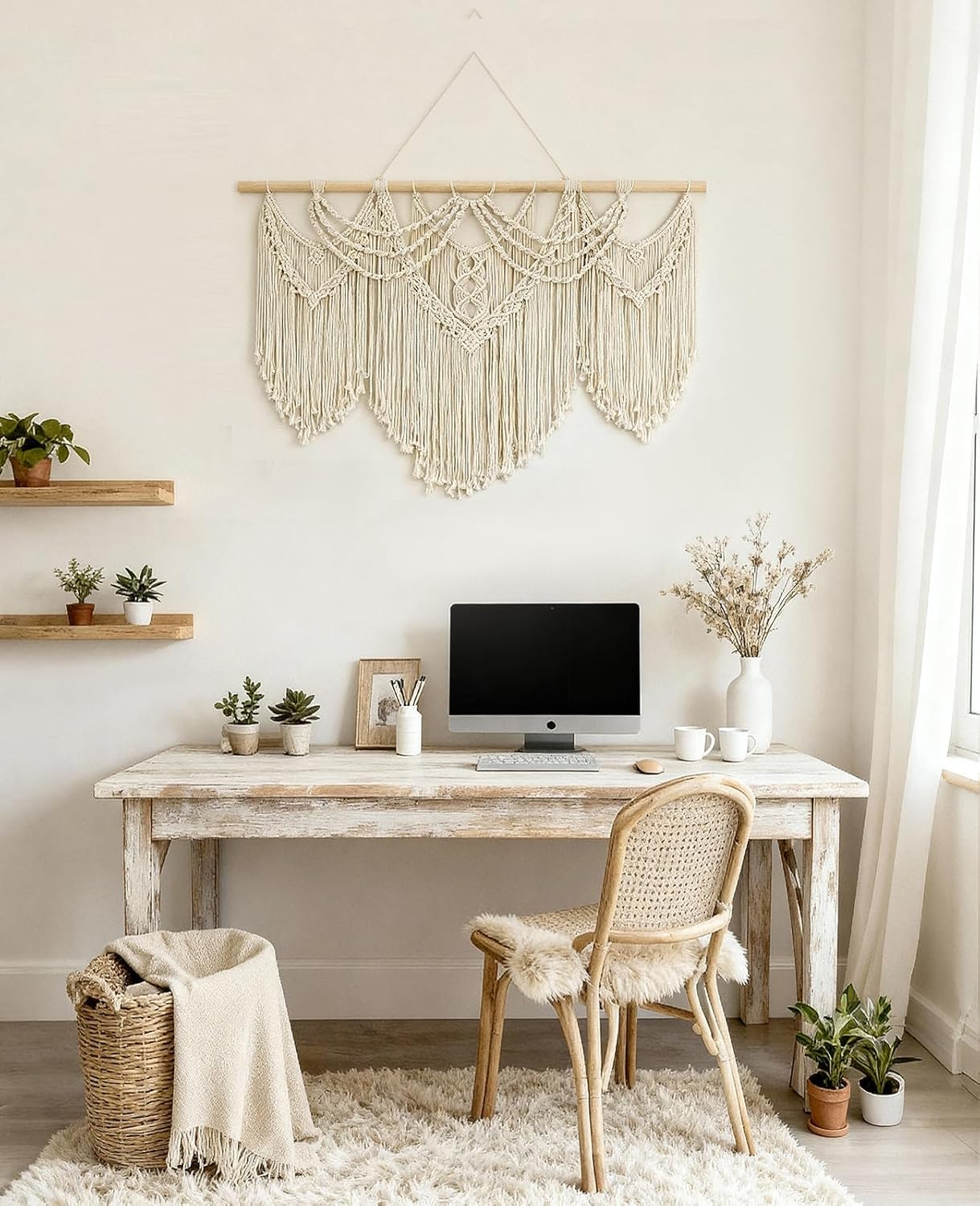 Tempospark Large Macrame Wall Hanging, 43" Wx32 L Boho Wall Hangings for Living Room Bedroom Nursery, Boho Chic Large Macrame Tapestry for Bedroom Wall Decor (Tassel)