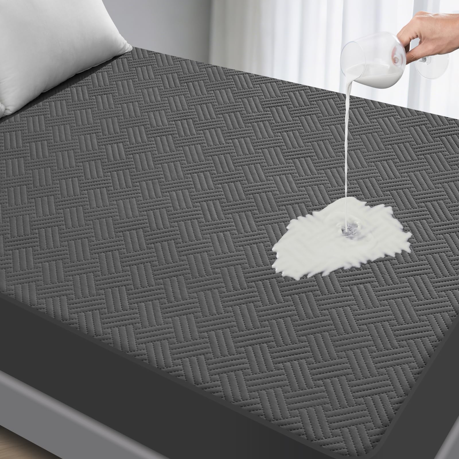 Waterproof Mattress Protector Queen Size - Breathable, Noiseless, Ultra-Soft Bed Cover, Mattress Pad Cover with Deep Stretchable Pockets 8"-21" (White)
