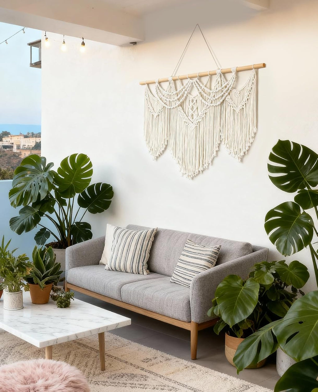 Tempospark Large Macrame Wall Hanging, 43" Wx32 L Boho Wall Hangings for Living Room Bedroom Nursery, Boho Chic Large Macrame Tapestry for Bedroom Wall Decor (Tassel)