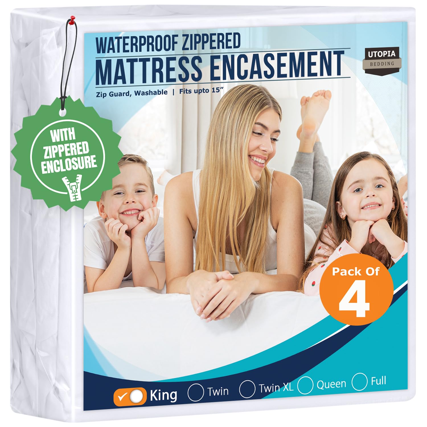 Utopia Bedding Mattress Protector Zippered Queen Size, 100% Waterproof Bed Bug and Dust Mite Proof Mattress Encasement, Absorbent 6 Sided Mattress Cover