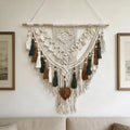 Macrame Wall Hanging, Woven Tapestry Beige & Dusty Rose Handmade Craft Macrame Wall Decor, Gallery & Nursery, Size 37.4” Lx27.5” W